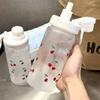 Kawaii Cherry Frosted Plastic Water Bottle With Straw Leak Proof Portable School Clear Juice Milk Tea Drinkware Water Cup 500ML