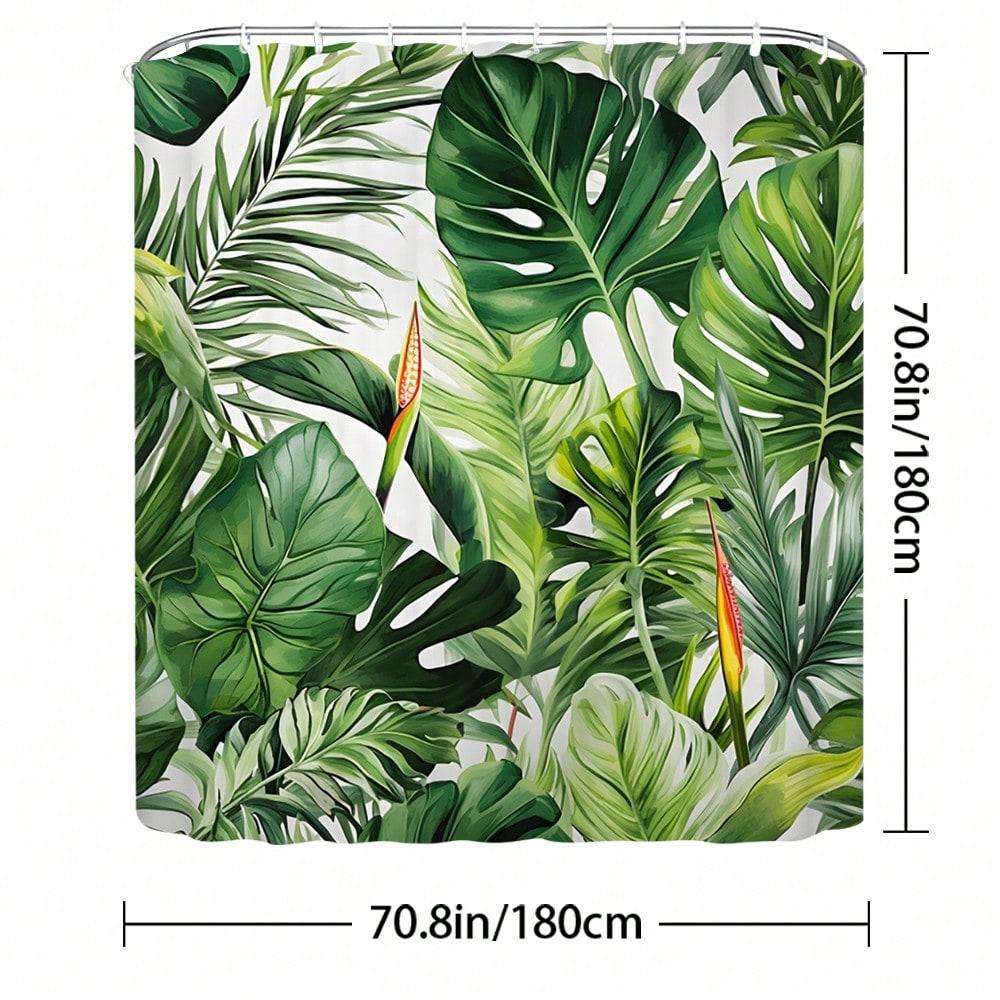 1pc Green Leaf Shower Curtain Tropical Plant Palm Leaf Green Leaf Flower Modern Minimalist Style Pattern Polyester Fabric