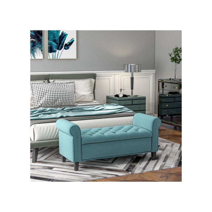 Tabouret de lit - MUVOE - Vert - Rangement caché - Charge max. 120 kg - 126 x 48,5 x 47 cm