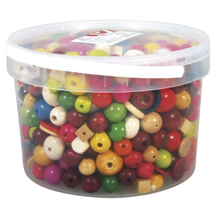 Perles en bois multicolores, 16 - 25 mm ø, boîte 1200 g