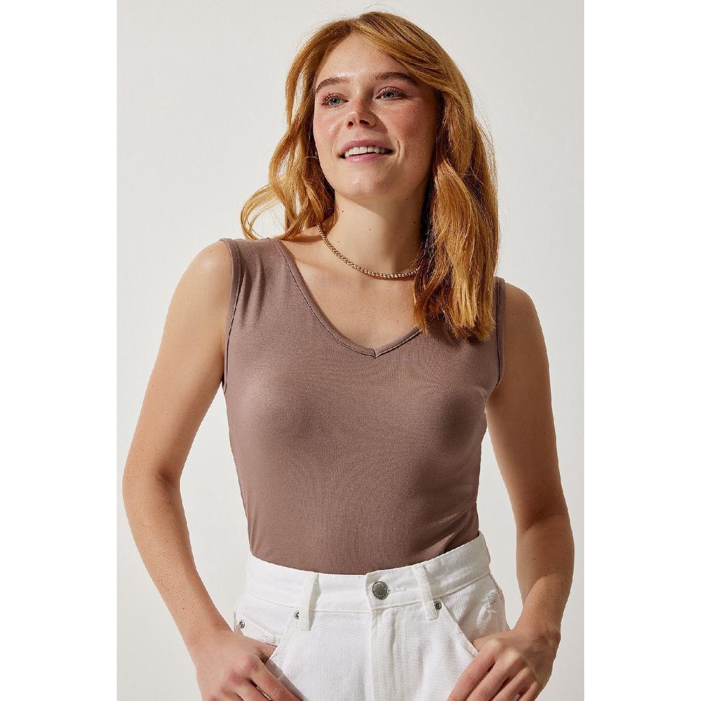 Deep Front Back V Neck Viscose Blouse Red