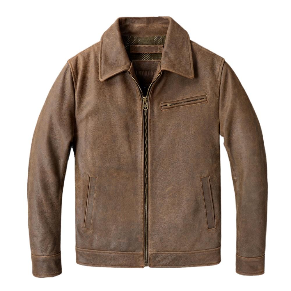 Классическая мужская кожаная куртка из натуральной коровьей кожи, коричневая, без покрытия, в стиле 1930-х годов, мягкая, прилегающего силуэта, мужское пальто из натуральной коровьей кожи, осень