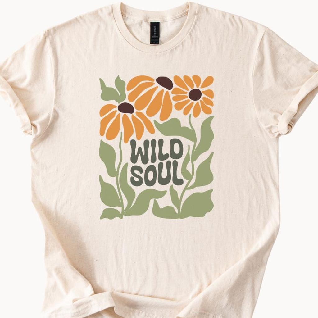 Wild Soul Shirt, Inspirational Tshirt, Boho Graphic Tee, Flower Print Shirt, Positive Vibes Clothing, Casual Summer Top