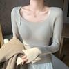 Double-sided Abraded Silk Bottoming Shirt for Women In Autumn and Winter with Chest Pads, Warm and Piled Thickened Non-marking Top
