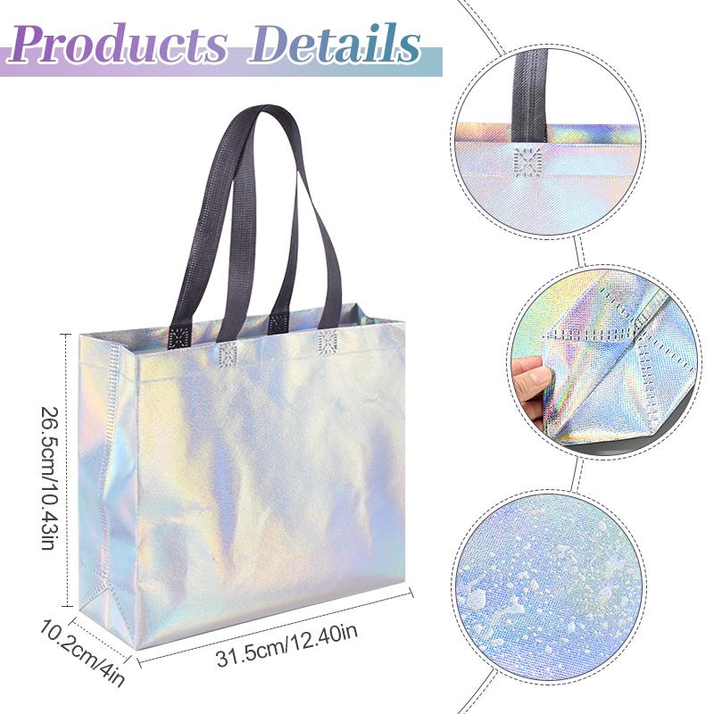 10Pcs Laser Silver Gift Bag with Handles Christmas Gift Packaging Birthday Wedding Favors for Guest Bachelorette Party Supplies