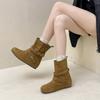 Retro Style European and American Belt Buckle Round Head Flat Heel Short Boots Women's 2025 Autumn and Winter New Comfortable and Versatile Fashion Ma