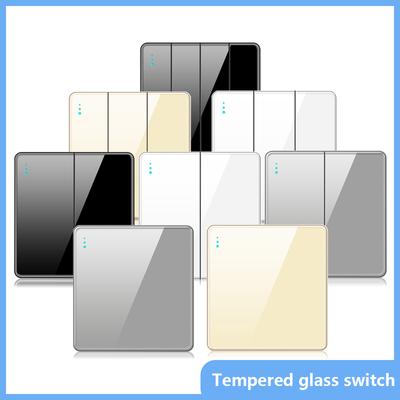 EU RU UK Standard 1/2 Way Wall Light Switch Luxury Full Tempered Glass Panel ON OFF Power Push Button Switch1/2/3/4 Gang Type 86