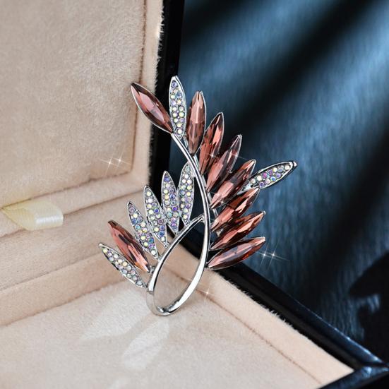 Elegant Leaves Shape Brooch Sparking Faux Crystal Rhinestone Inlaid Pin Suit Lapel Dress Badge Outfit Accessories