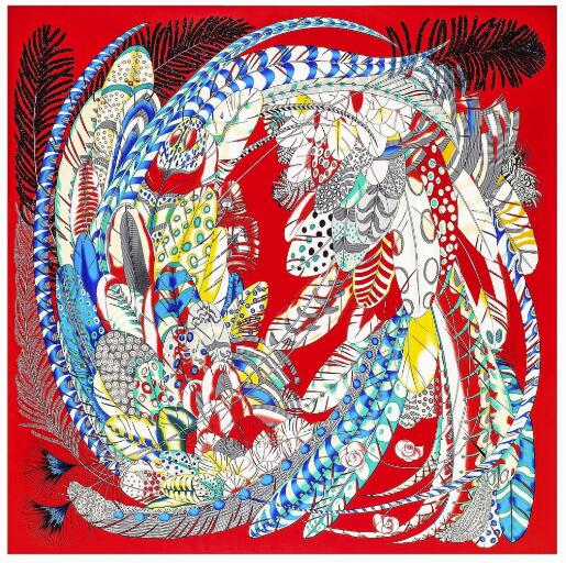 130см Шелковый Квадратный Шарф Женский Большие Шали Красочный Дизайн Перьев Квадратная Бандана Роскошный Платок Шарф Женский Фуляр