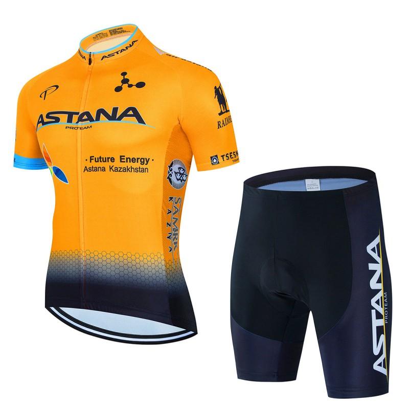 Mens Cycling Jersey Set Breathable Quick-Dry Short Sleeve Kit ASTANA Team Style Ride Wear