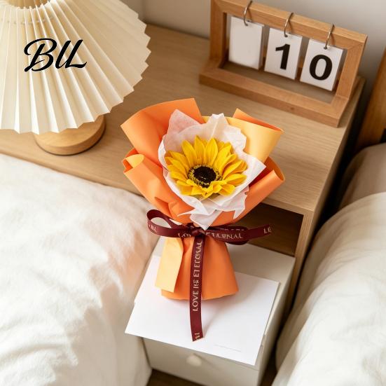 Decorative Faux Flowers Mini Fake Sunflower Bouquet Handcrafted Artificial Soap Carnation Rose Floral Decoration Handmade Valentine's Day Anniversary
