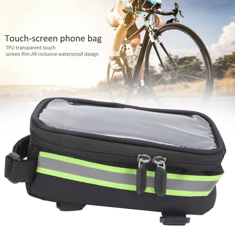 600D Nylon , TPU Bicycle Phone Bag Hook and Loop Straps Bike Top Tube Bag  Daily Cycling