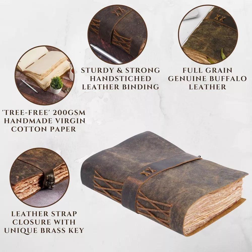 Винтажный журнал ручной работы в кожаном переплете, пустая книга заклинаний теней, антикварные страницы