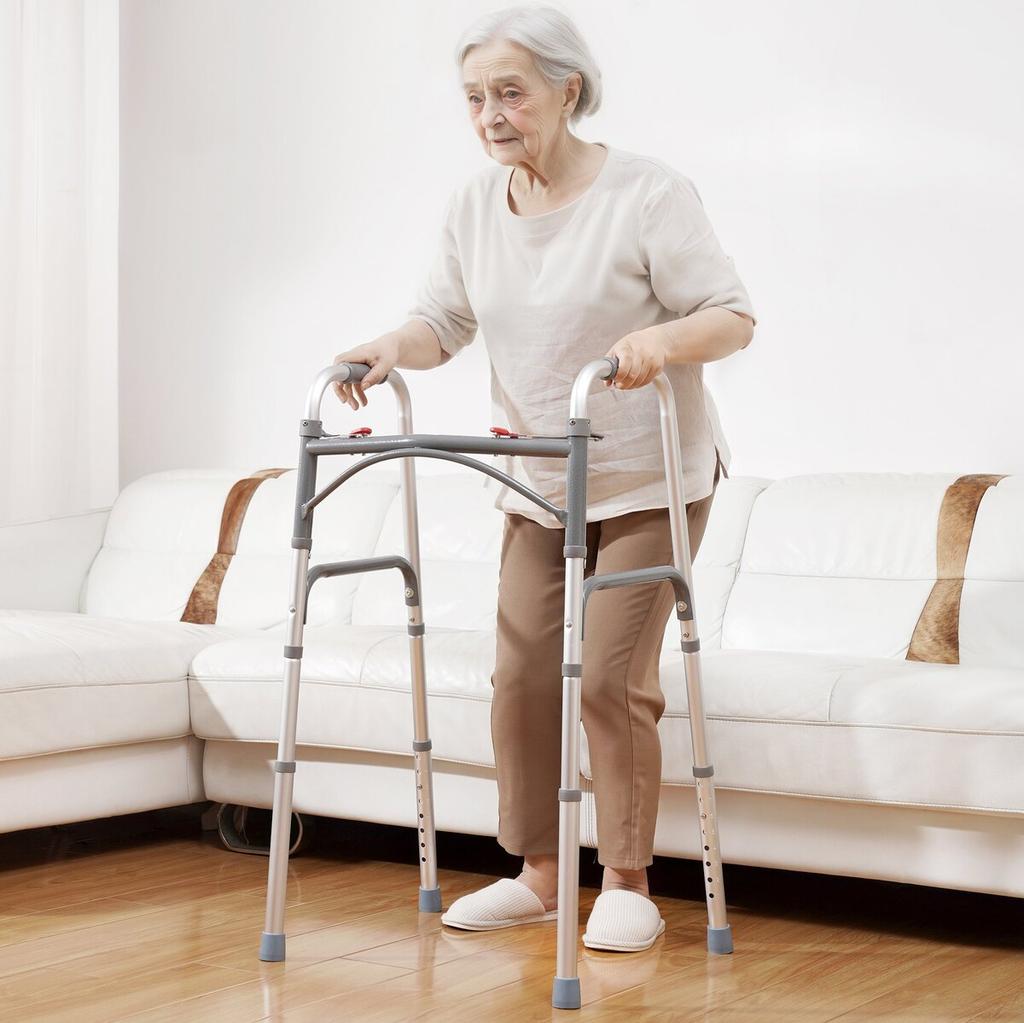 Folding Walker Aluminum Mobility Walker Aid with Adjustable Height 350LBS