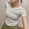 Women's Striped Short Sleeve Korean Style T-Shirt – Slim Fit, Sweet and Spicy Summer Top