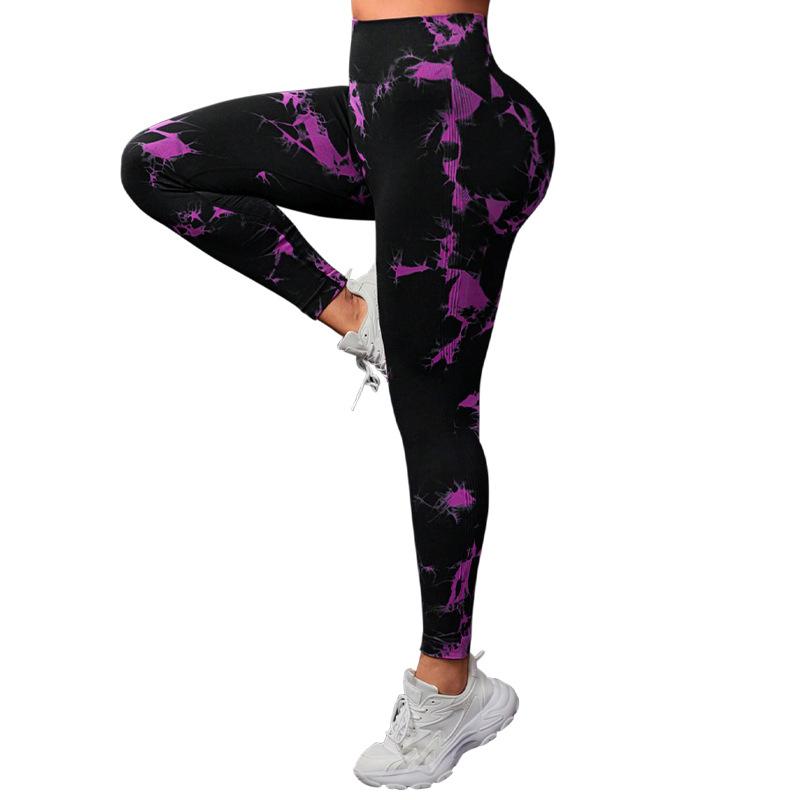 Tie Dye Sports And Fitness Pants For Women, High Waisted Peach Lifting Buttocks, Seamless Printed Running Yoga Pants, Shaping Pants For Women