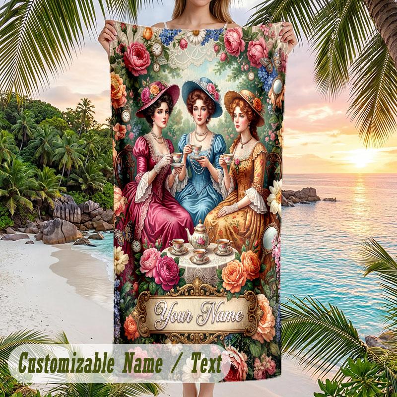 Floral Squirrel Garden 1 Theme Quick Dry Beach Towel Custom Name Text Print Large Sand Resistant Towel Beach Vacation