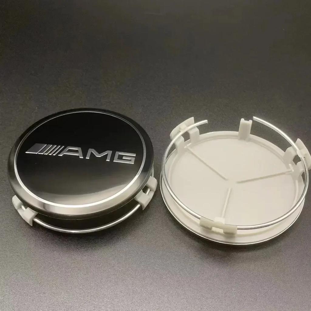 SUK3 Mercedes Benz Amg 75mm Black and Silver AMG Hubcap Center Cap Upgrade Wheel Hub Cover