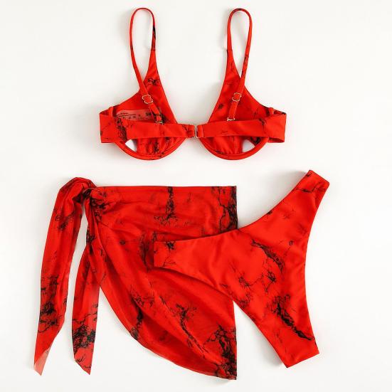 3 шт./компл. женские купальники с мраморным принтом, регулируемое бикини из трех частей с открытыми плечами и открытой спиной