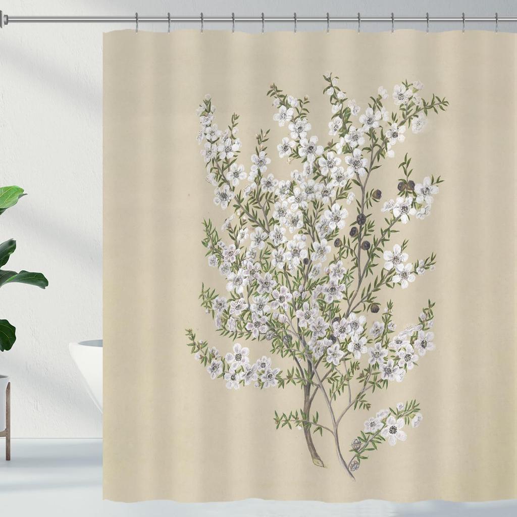 Черно-белая цветочная шторка для душа Цветочная бабочка Шторка для душа с крючками Темный цветок Лист Растение Ванная комната Шторка Водонепроницаемая Шторка для душа