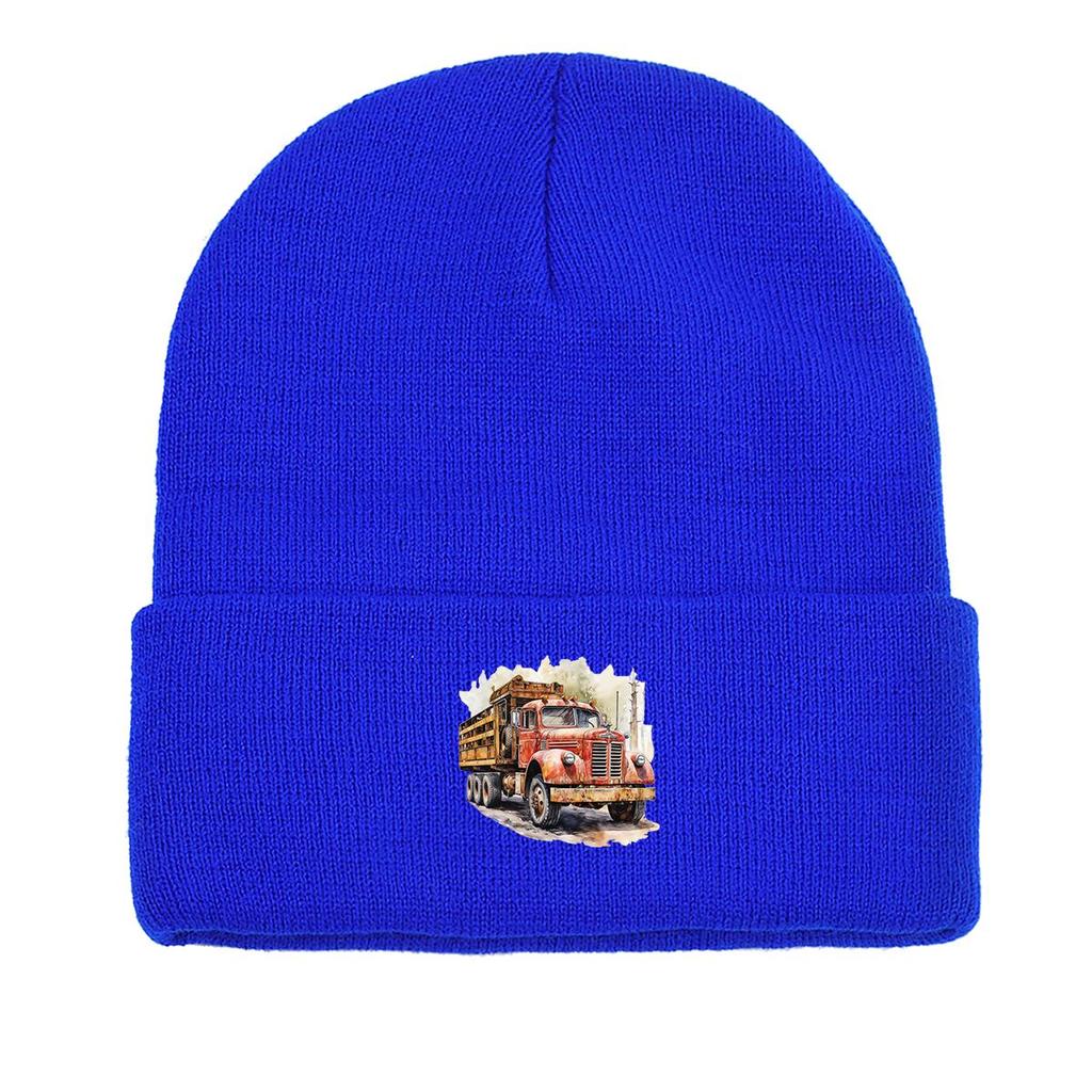 Vintage Pickup Truck Print Knit Cap Beanie, Skull Cap Windproof Fit Trendy Gorro Knitted Hat Beanie