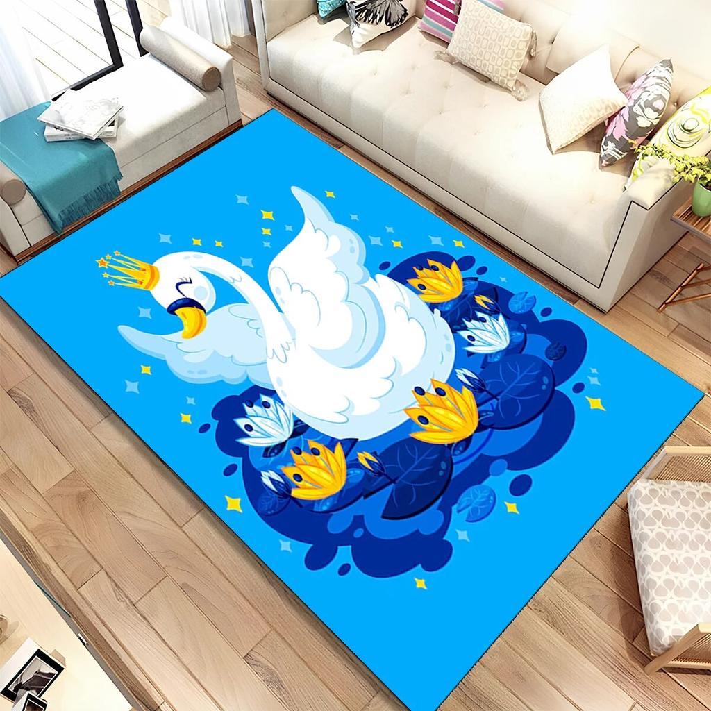HD Cartoon Cute Swan Cygnus Area Rug,Carpet Rug for Living Room Bedroom Sofa Doormat Decoration, Kids Play Non-slip Floor Mat 3D