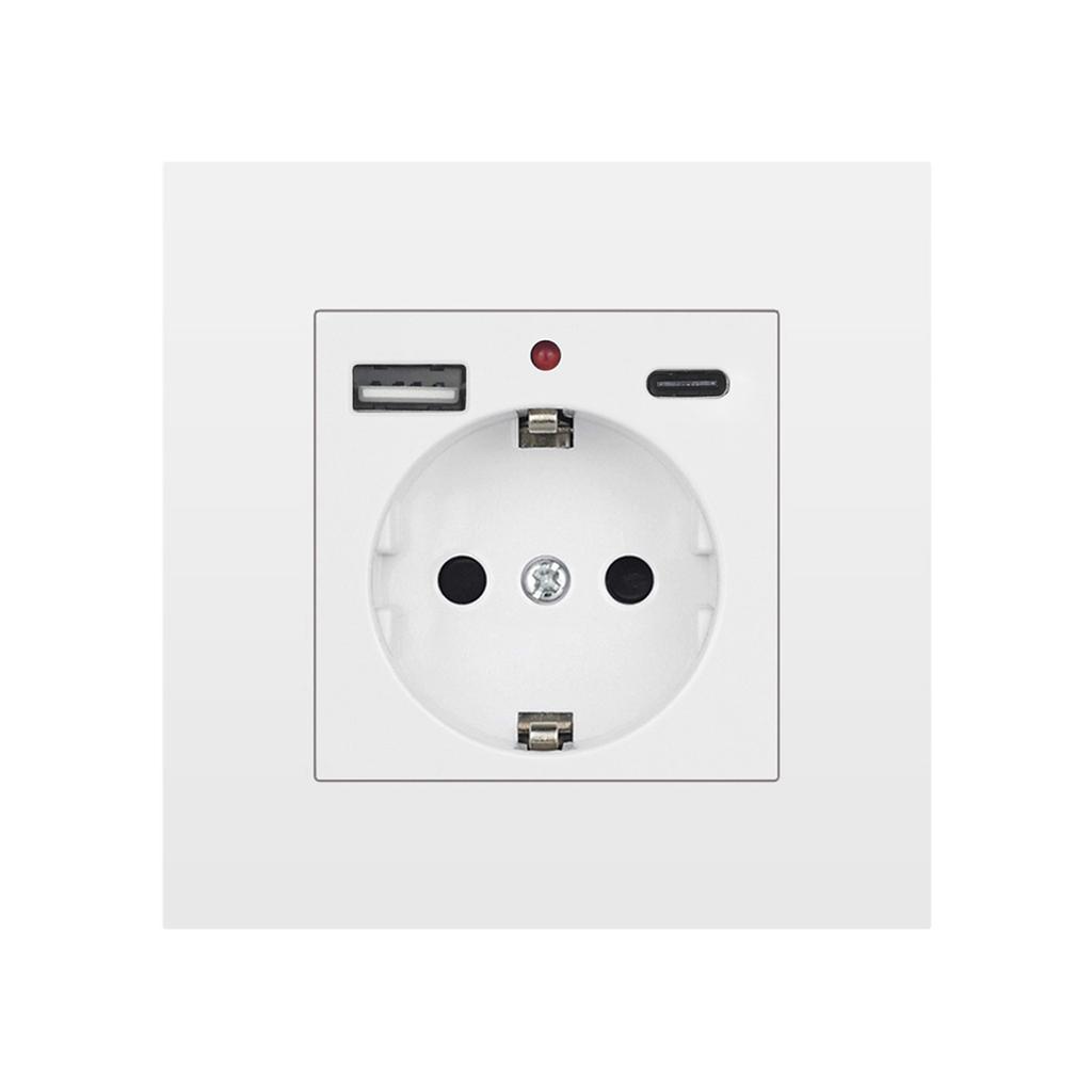 USB Wall Socket with USB and Type C Ports 16A European Standard Power Outlet for Fast Charging 86x86mm 250V
