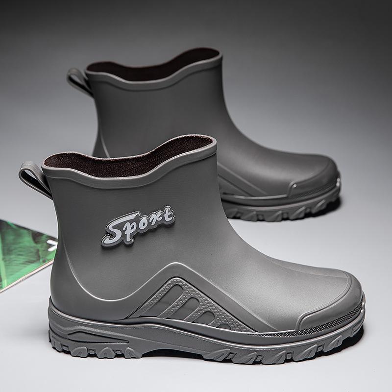 2025 New Water Shoes Men's Fashion Short Rain Shoes Rain Boots Thick Sole Wear-resistant Kitchen Car Wash Work Shoes Men