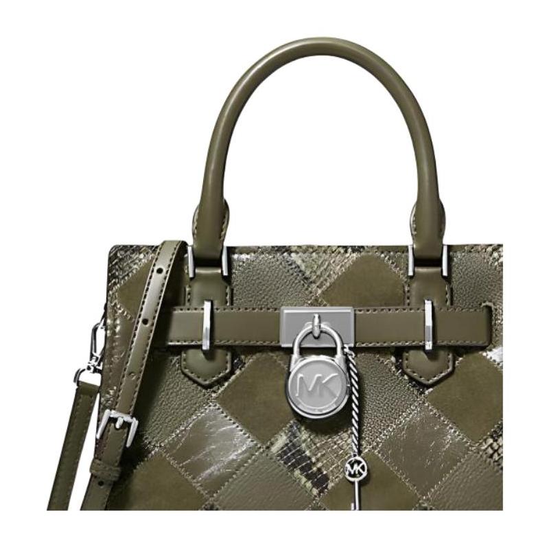 Michael Kors Hamilton Серебряная фурнитура Полиуретановый смесовый наплечный тоут Маленький женский Оливково-зеленый