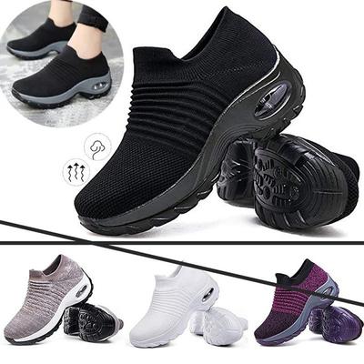 Новые модные женские прогулочные носки, трикотажная спортивная обувь с дышащей сеткой, легкие нескользящие кроссовки на платформе, повседневная обувь без шнуровки