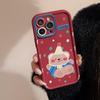 Korean Style Bear Lanyard IPhone 17 Apple Phone Case 14pro Burgundy 11 Suitable for 13 Matte 16 Full Cover X