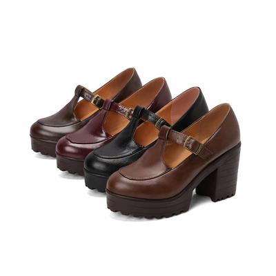 Женские туфли на высоком каблуке, весна-лето, новые, водонепроницаемые, на толстом каблуке, большого размера, с пряжкой, низкие туфли