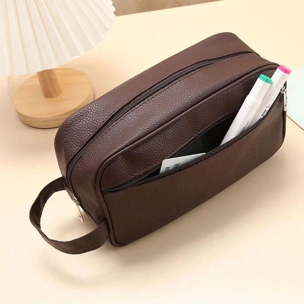 Lychee Pattern Man's Cosmetic Bag PU Make Up Pouch Bag Simple Toiletry Storage Bag Outdoor
