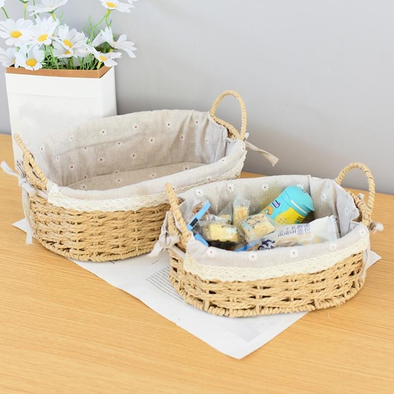 Woven Storage Basket Handmade Paper Rope Basket Storage Bin Woven Organiser Box For Living Room Entryway Bedroom Dresser
