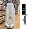 Женские широкие брюки Off-White на флисовой подкладке, Осень/Зима, Свободный крой, Повседневные, Хорошо драпируются, Прямой крой, Воздушные брюки из клейкого риса