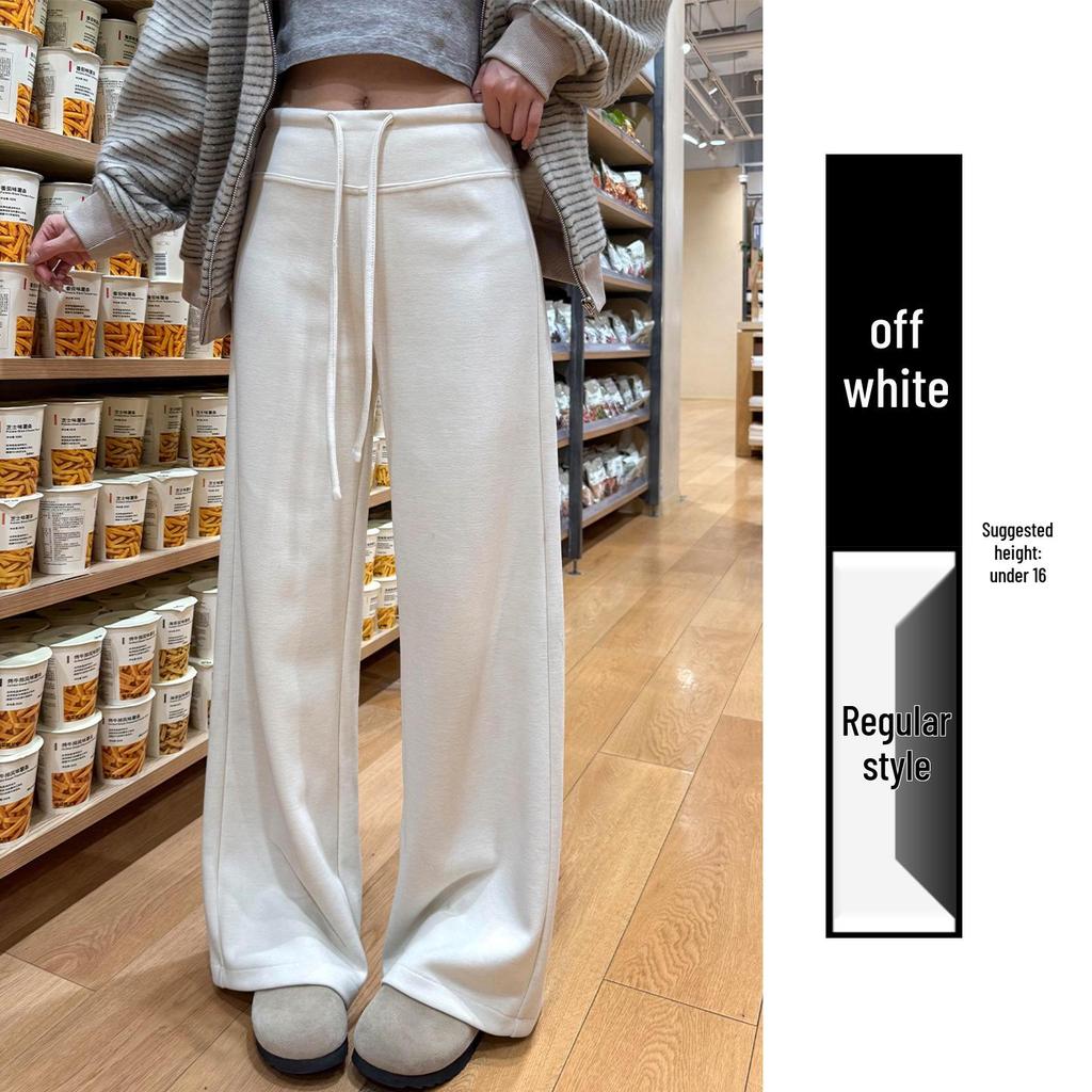 Женские широкие брюки Off-White на флисовой подкладке, Осень/Зима, Свободный крой, Повседневные, Хорошо драпируются, Прямой крой, Воздушные брюки из клейкого риса