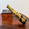 15.24 Cm Victorian Nautical Style Brass Leather Telescope with Wooden Box
