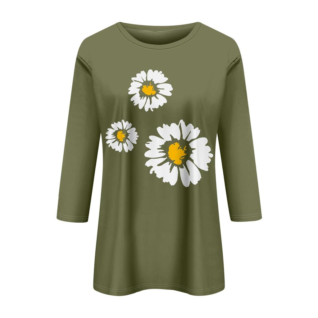 Women's Fashion Casual Printed Seven Sleeve Round Neck Top