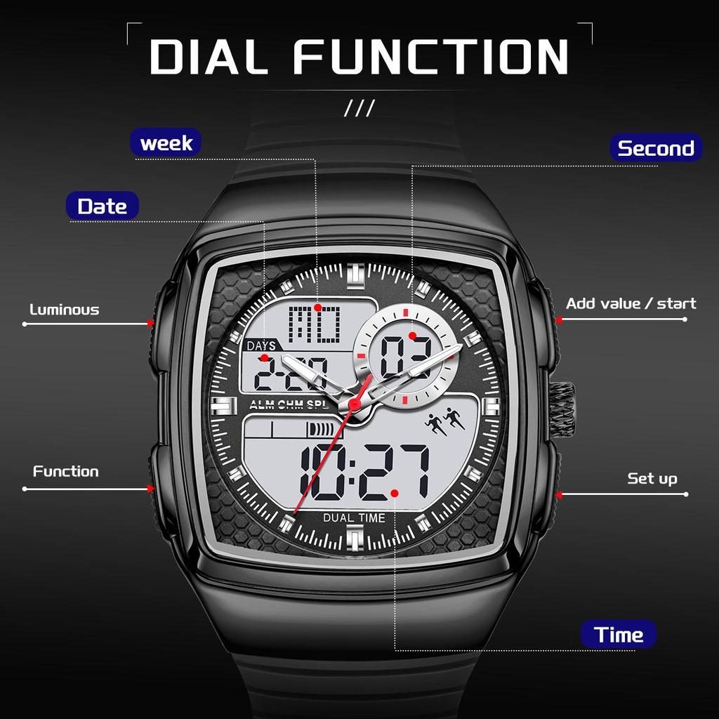 FOXBOX 2025 New Men Watch Top Brand Dual Display Digital Watch Luminous Waterproof Sports Men's Digital Watch