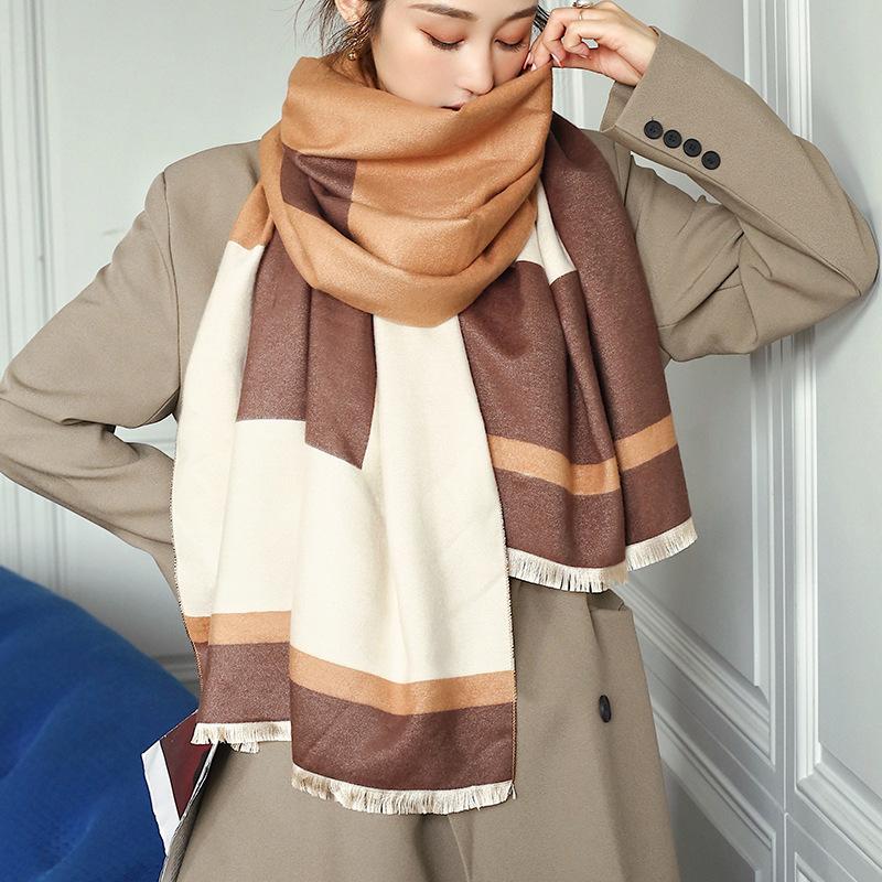 Шарф из искусственного кашемира, осенне-зимний теплый женский двусторонний толстый шарф-шаль