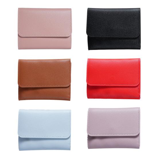 Женский кошелек тройного сложения из искусственной кожи, держатель для кредитных карт с окошком для удостоверения личности, портативный небольшой кошелек с кнопкой-защелкой для повседневных покупок