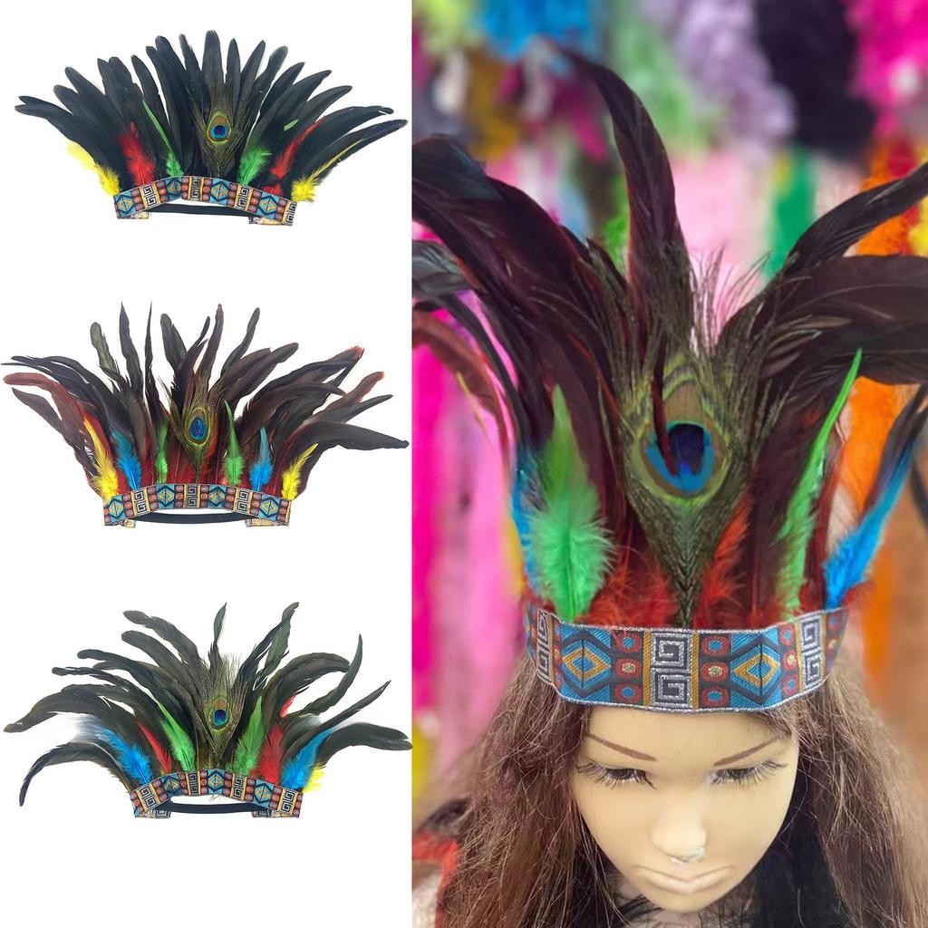Native American Hairband Carnival Celebration Feathered Headband Adult Cosplay Hairhoop Ethnic Hairband for Theme Party