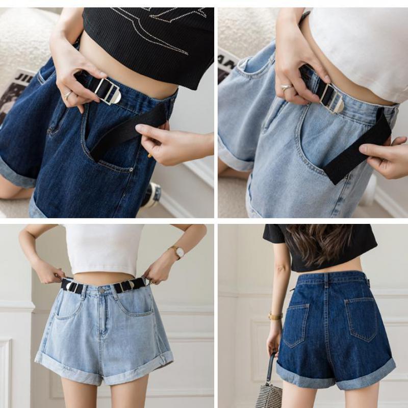 Summer Fashion High Waist Denim Shorts With Adjustment Belt Wide Leg Jeans Harem Pants