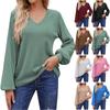 Женская повседневная футболка свободного кроя с V-образным вырезом, однотонная, с длинным рукавом, женский топ