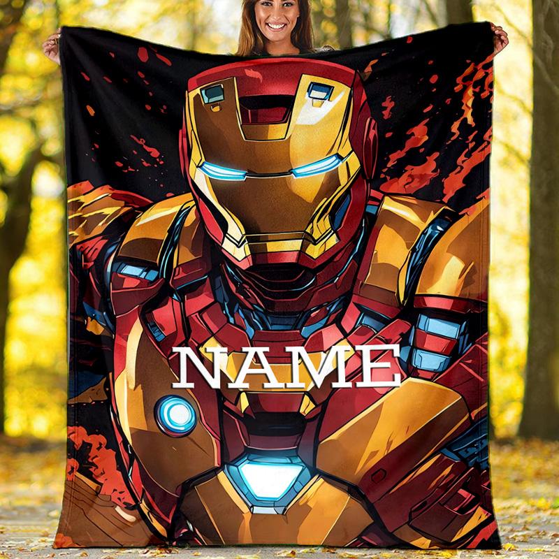Customizable Iron Man Throw Blanket – Personalized Name, All-Season Cozy Snug Blanket, Machine Washable, Personalized Blanket