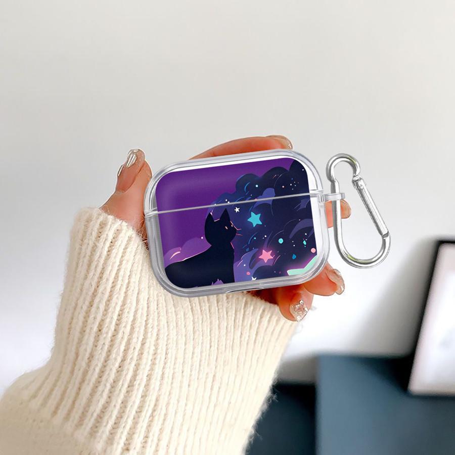Чехол для Airpods 2 1 Pro2 Pro3 Pro 4 3 Прозрачный Чехол для Наушников Черный Кот Звездная Ночь