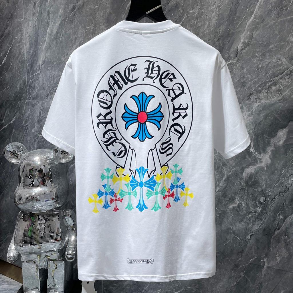 8708 CHROME HEARTS Лето 2026 Новый Высококачественный Хлопок Круглый Вырез Свободный Большой Размер Мужская и Женская Футболка Футболка для Пары