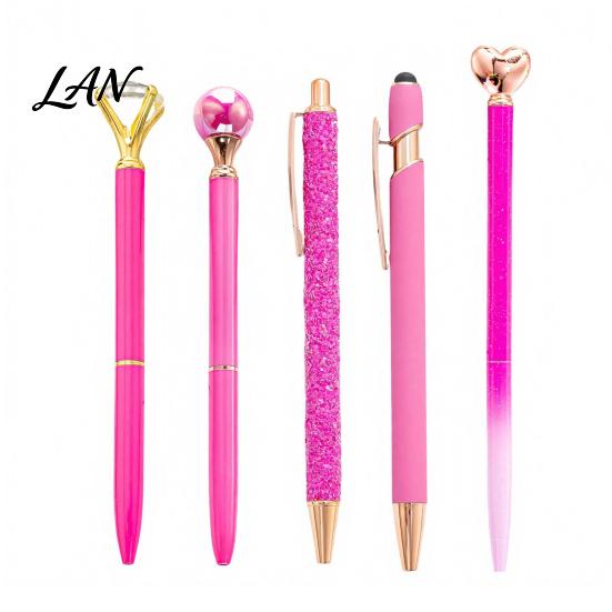 Decorative Gift Ballpoint Pen 5PCS Metal Diamond Pens, with Sparkling Rhinestone Decor, Premium Barrel Smooth Press Mechanism Writing Pen, for