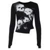 Y2K Retro Women's Exposed Navel Harajuku Abstract Printed Long Sleeved T-shirt Gothic Personalized Irregular Top