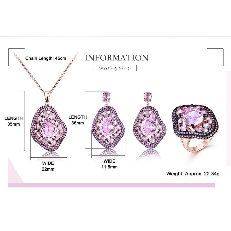 Umcho Oval Nano Pink Moganite Jewelry Sets Gemstone Pendant Necklace Rings Drop Earrings 925 Sterling Silver For Women Best Gift